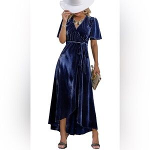 Elegant High Low Velvet Dress in Navy